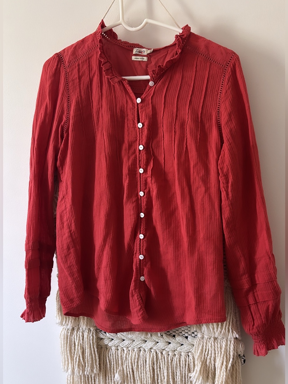 Faherty Women's Willa Top Carmine Red Button Up Blouse Size Small Organic Cotton - Picture 2 of 5